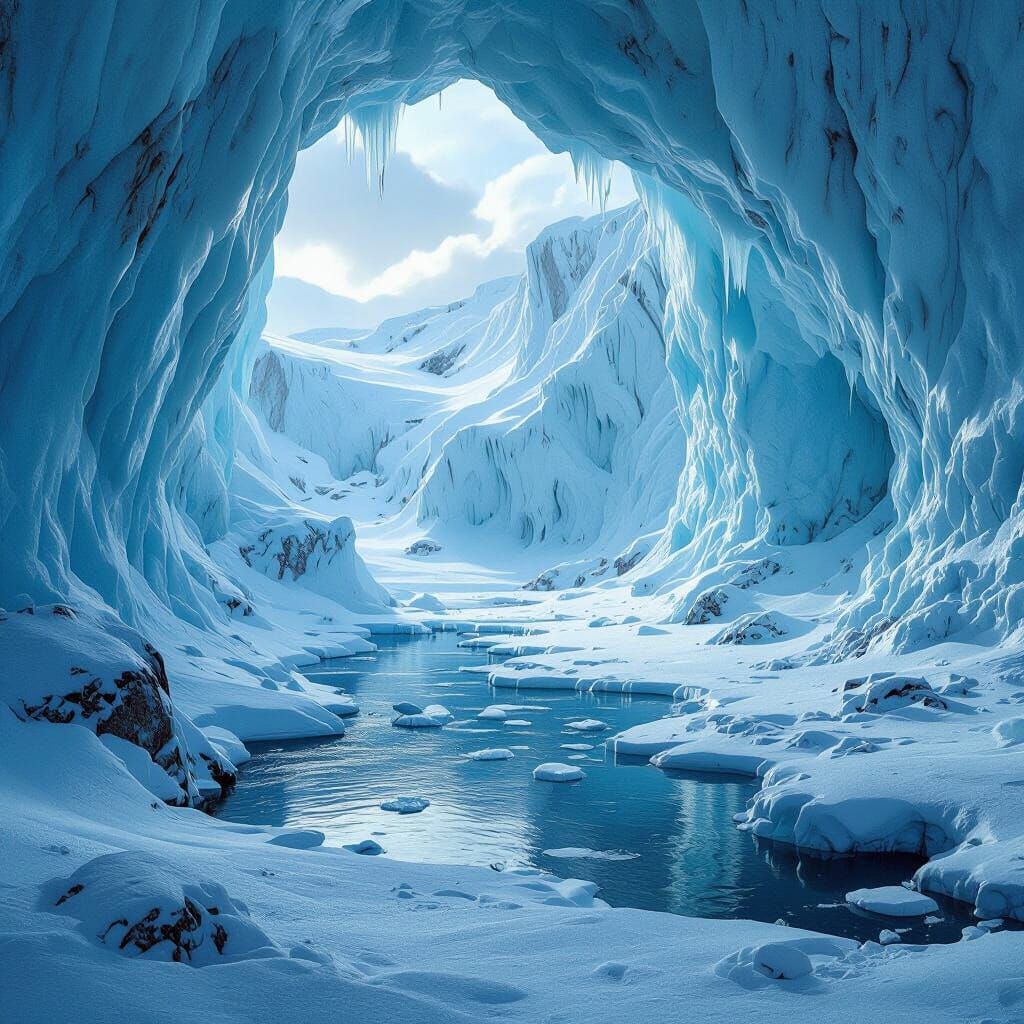 Icy Antarctic Landscape in Dystopian Environmental Art Style