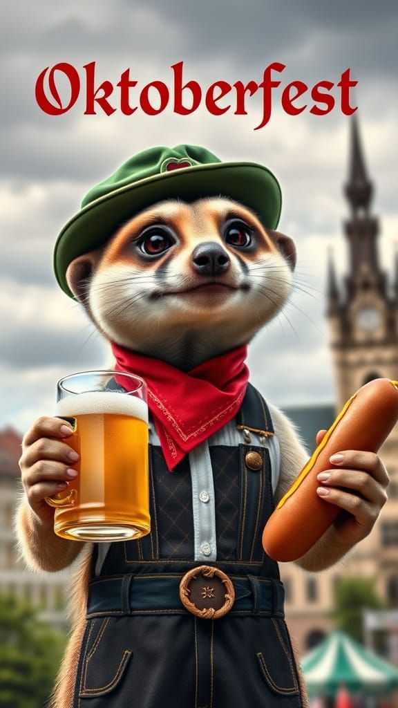 Meerkat in Bavarian Attire Celebrates Oktoberfest