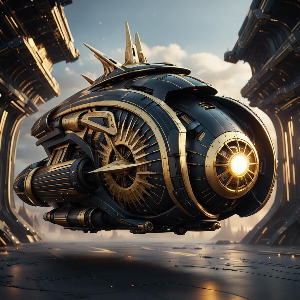 Futuristic Black and Gold Star Cruiser Art