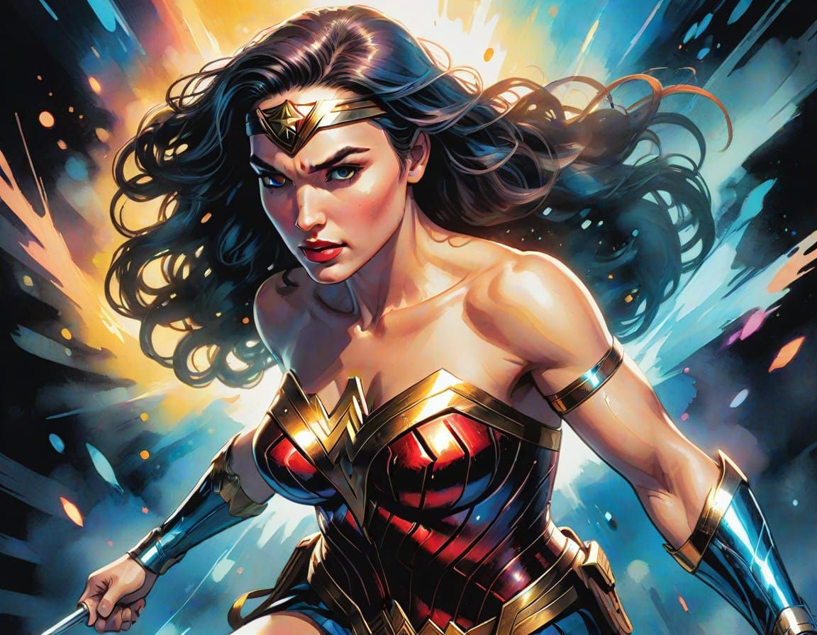 Ethereal Wonder Woman in Ultra HD Dark Fantasy Illustration