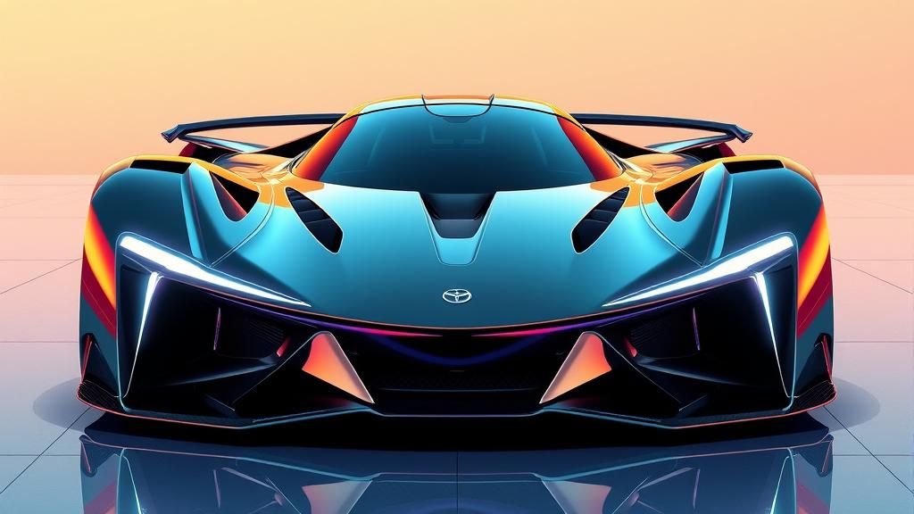 Futuristic Sports Car in Enamel Finish, Hyperrealistic Style