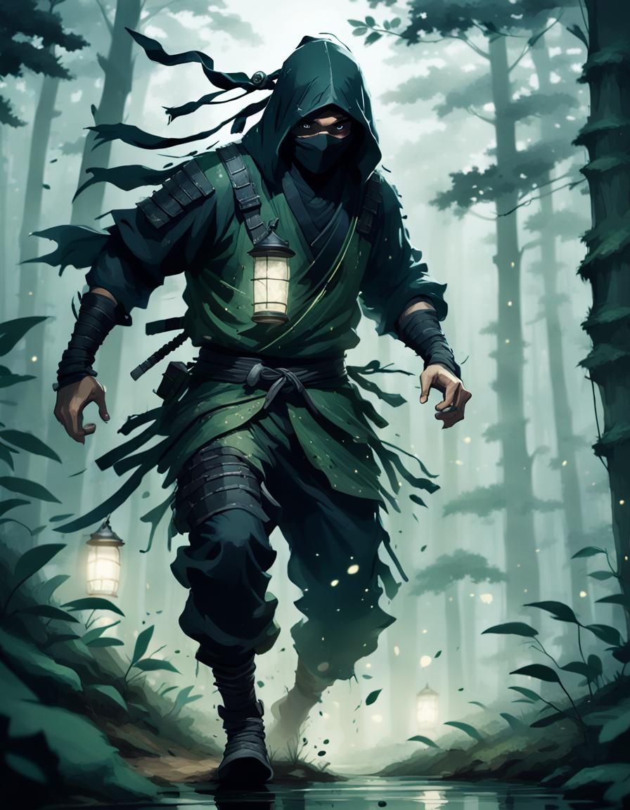 Ninja Runs Through Misty Forest: Concept Art