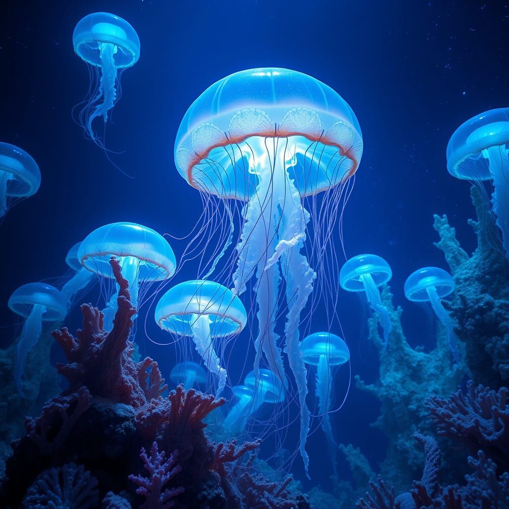 Luminous Oceanic Spectacle in Vibrant Blues and Turquoises