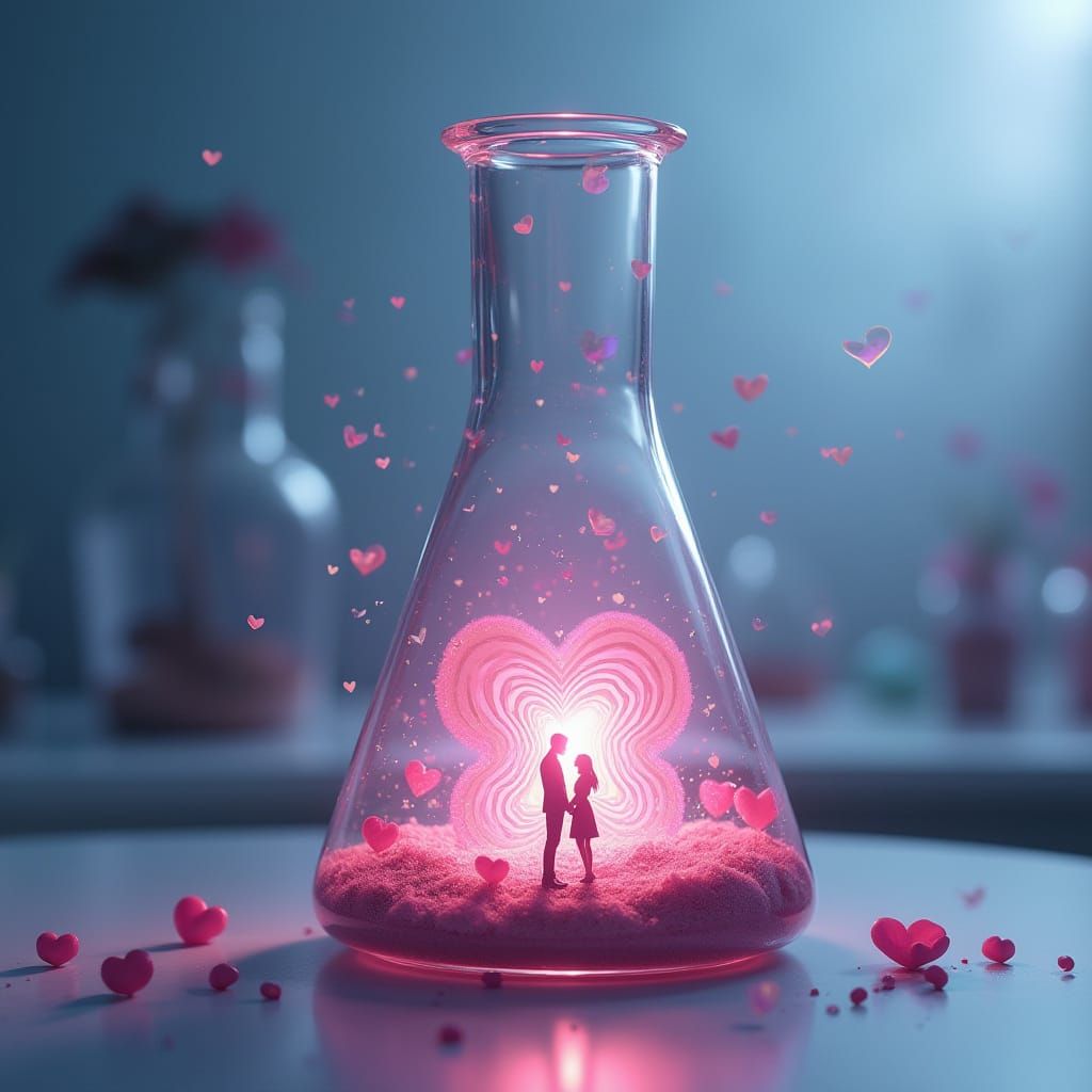 Enchanted Lab Scene with Surreal Lovers