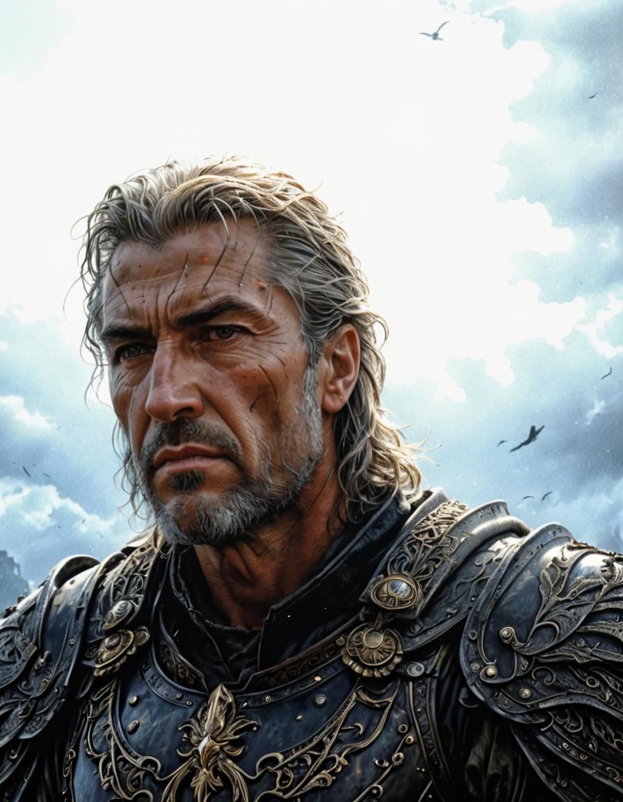 Archangel Gabriel Portrait in Detailed Celestial Armor