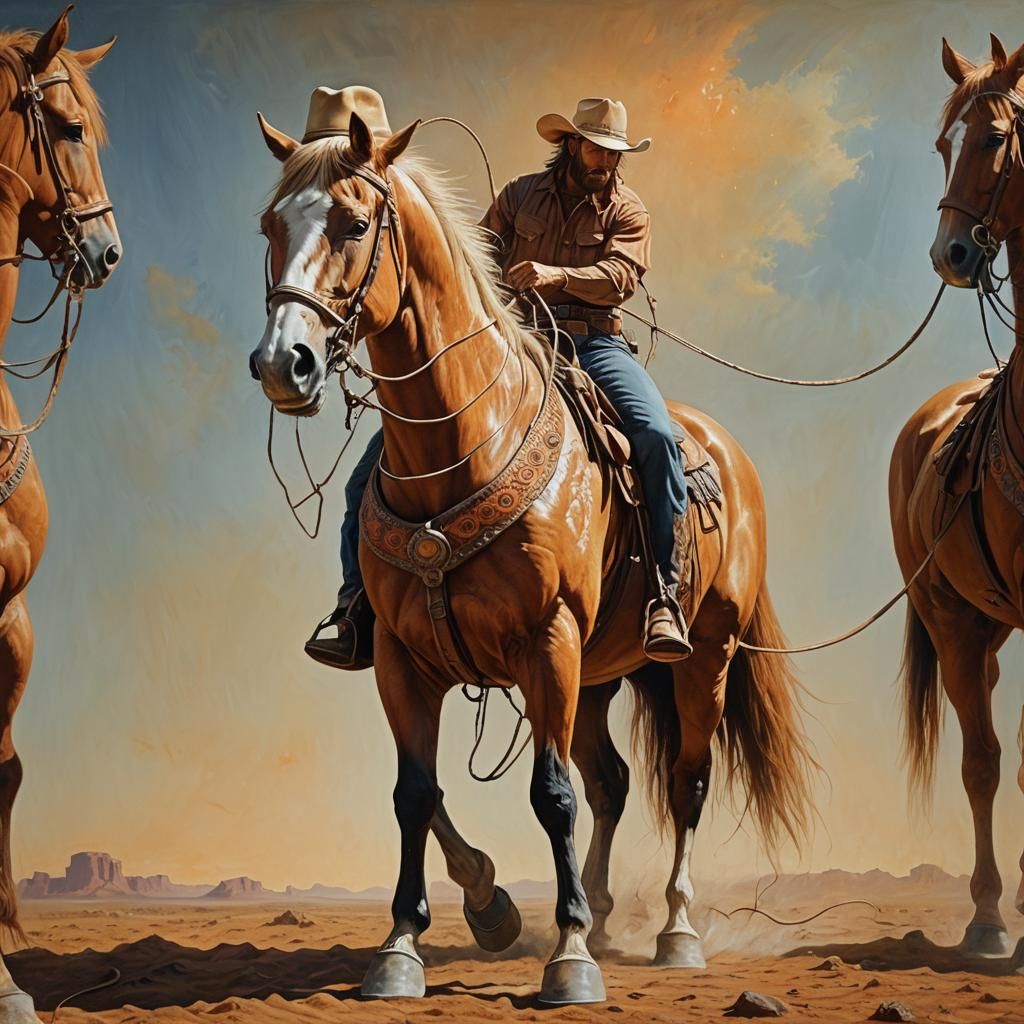 Cowboy Horse in Boots with Lasso, Oil Painting