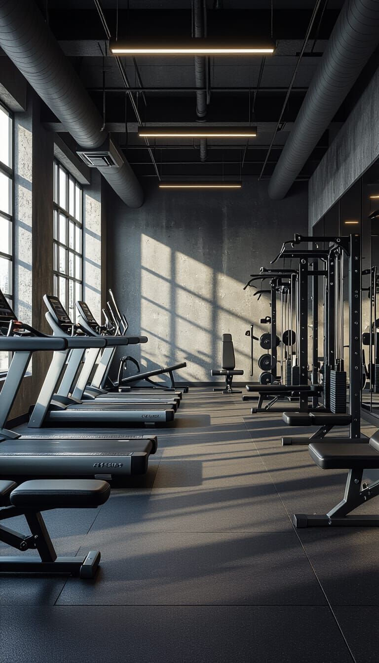 Realistic Gym Interior with Professional Equipment