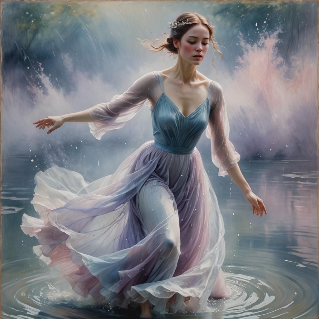 Ethereal Water Dancer in Pastel Impressionism