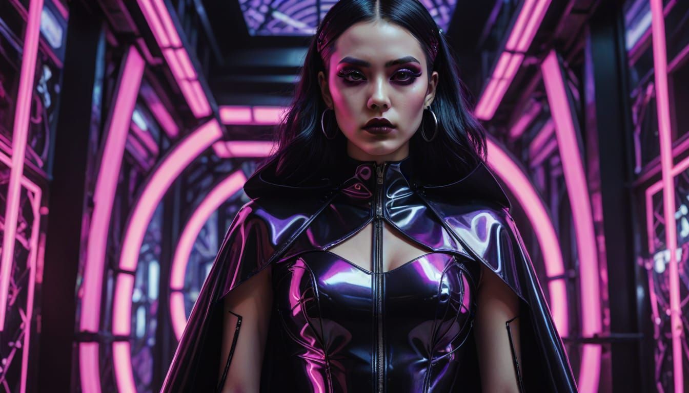 Goth J-Pop Idol on Escher Stage in Cyberpunk Style