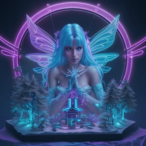 Bioluminescent Christmas Fairy Tale in Cyberpunk Style