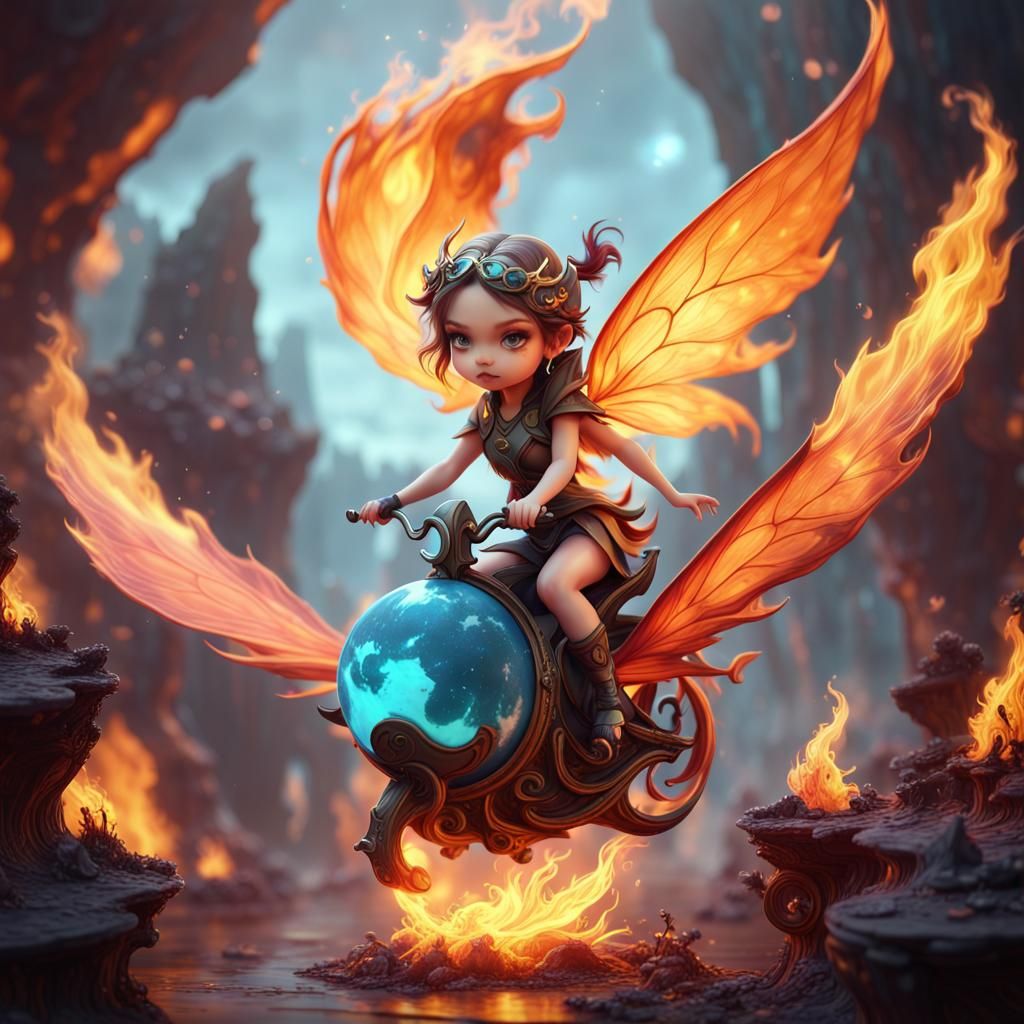 Chibi Fairy Rides a Flaming Planet