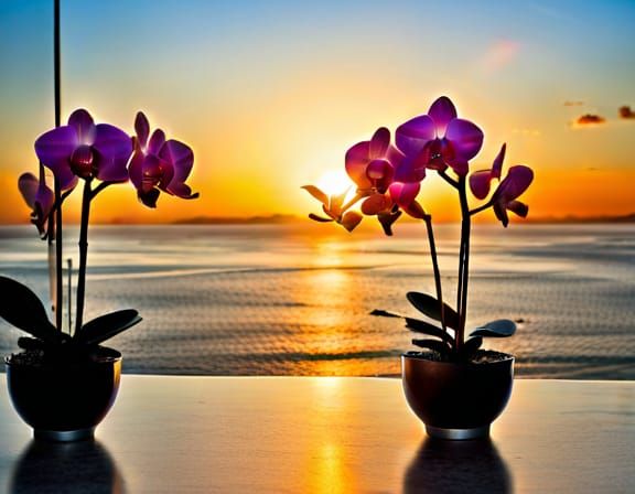 Elegant Glass Orchids Tango at Sunset