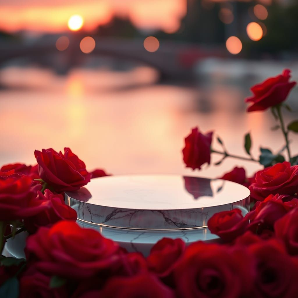 Romantic Sunset on Riverbank in Dreamy Floral Bokeh