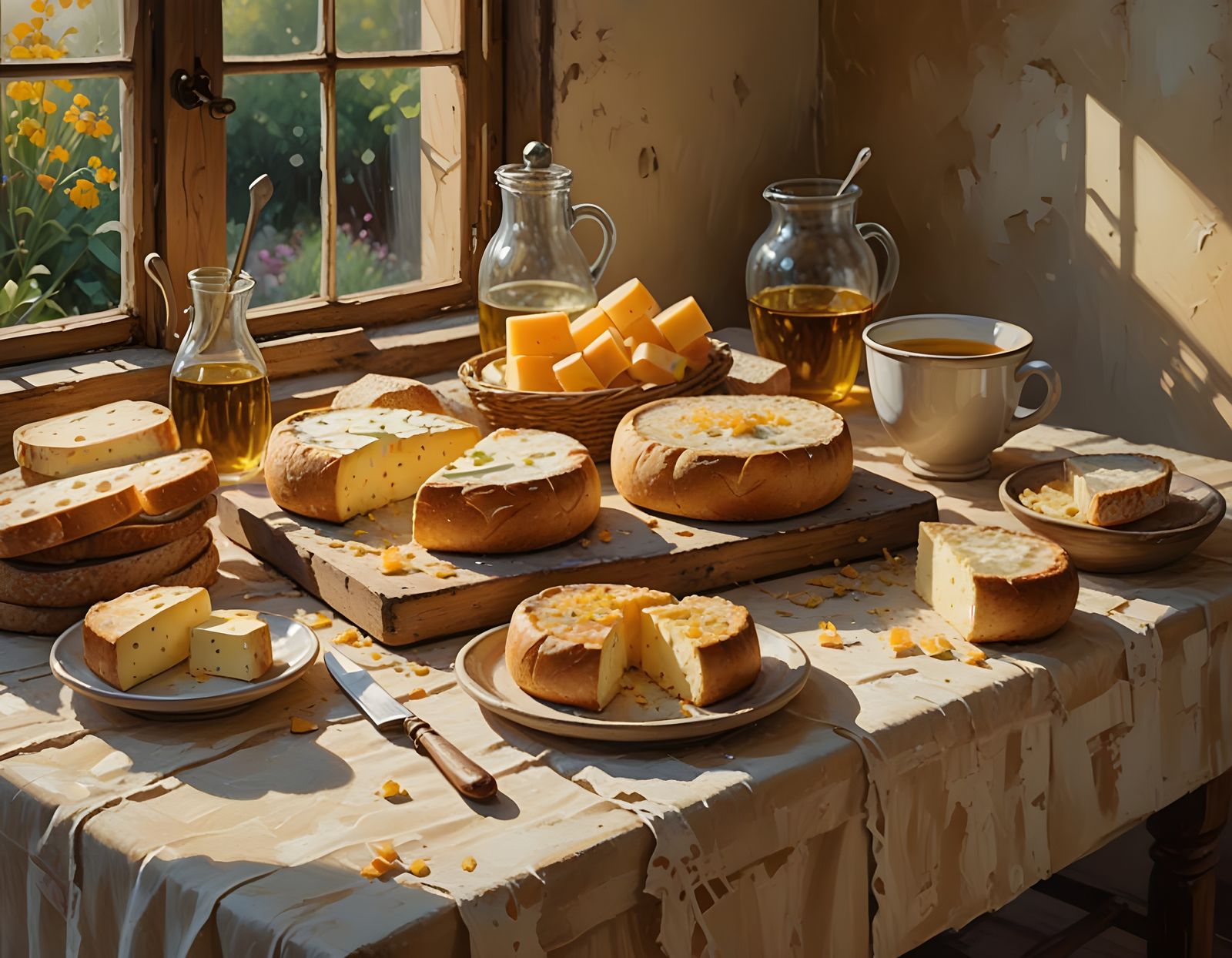 Wholesome Kitchen Scene in Oil Painting Style