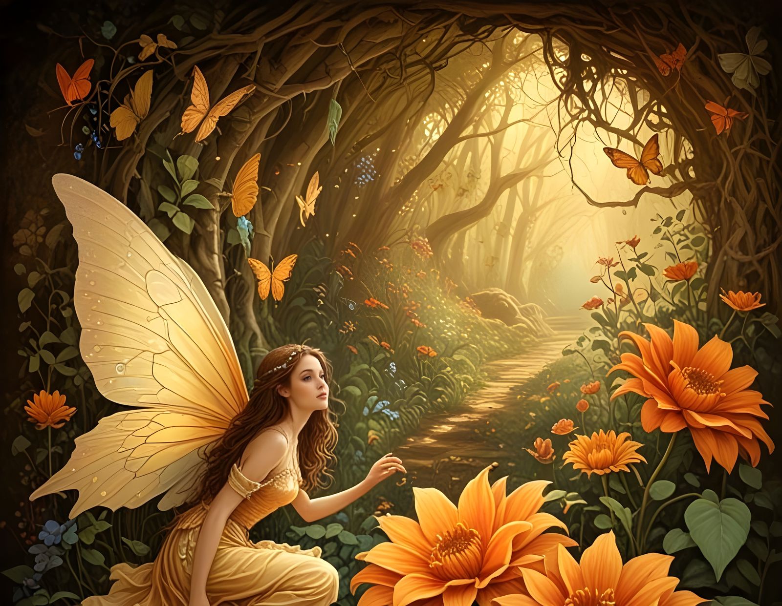 Whimsical Faerie Realm in Shadowy, Distressed Glory