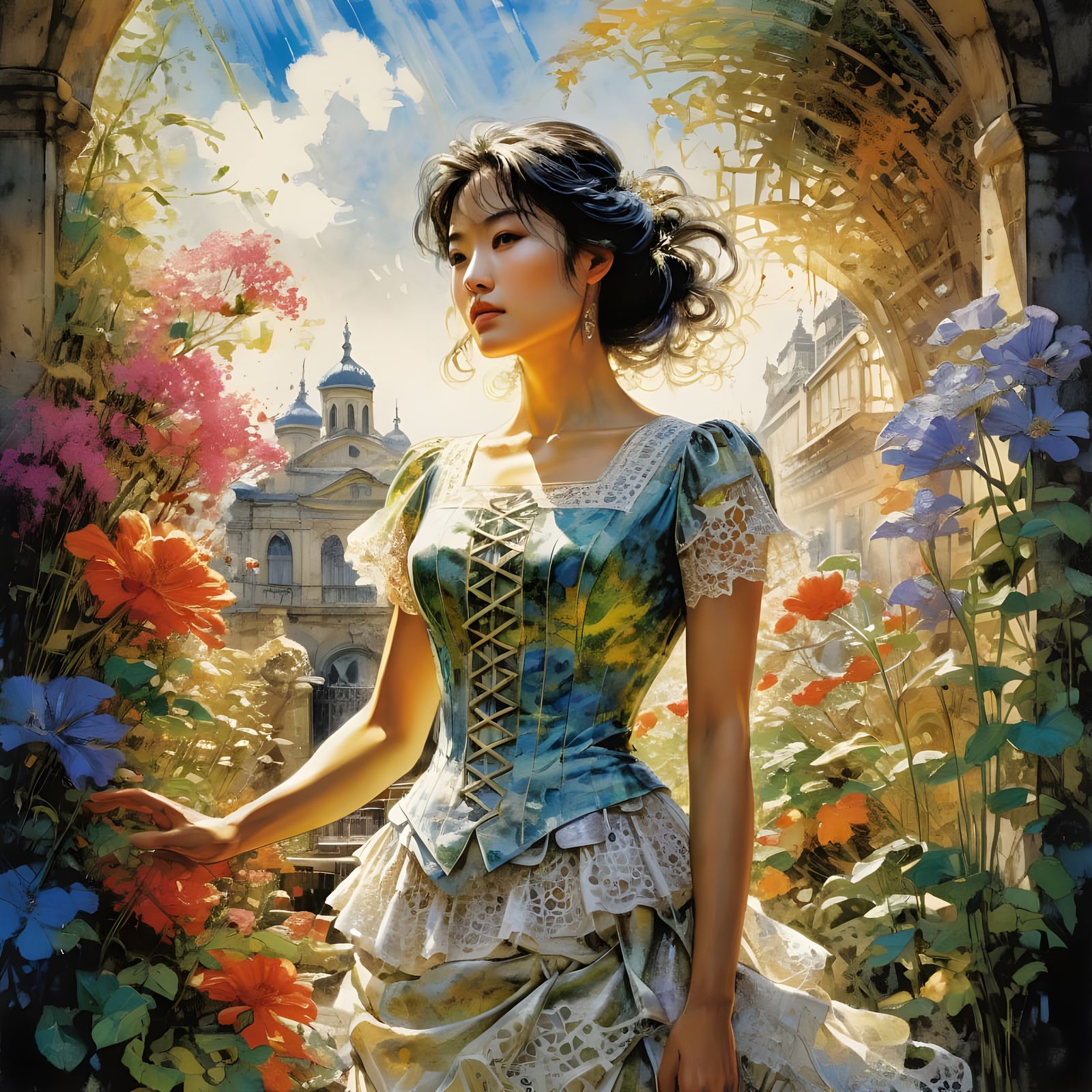 Woman in Lace Clothing in Bold Comic Style