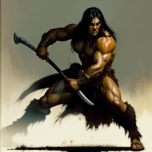 Conan the Barbarian Fighting Zombies in Fantasy Art Style