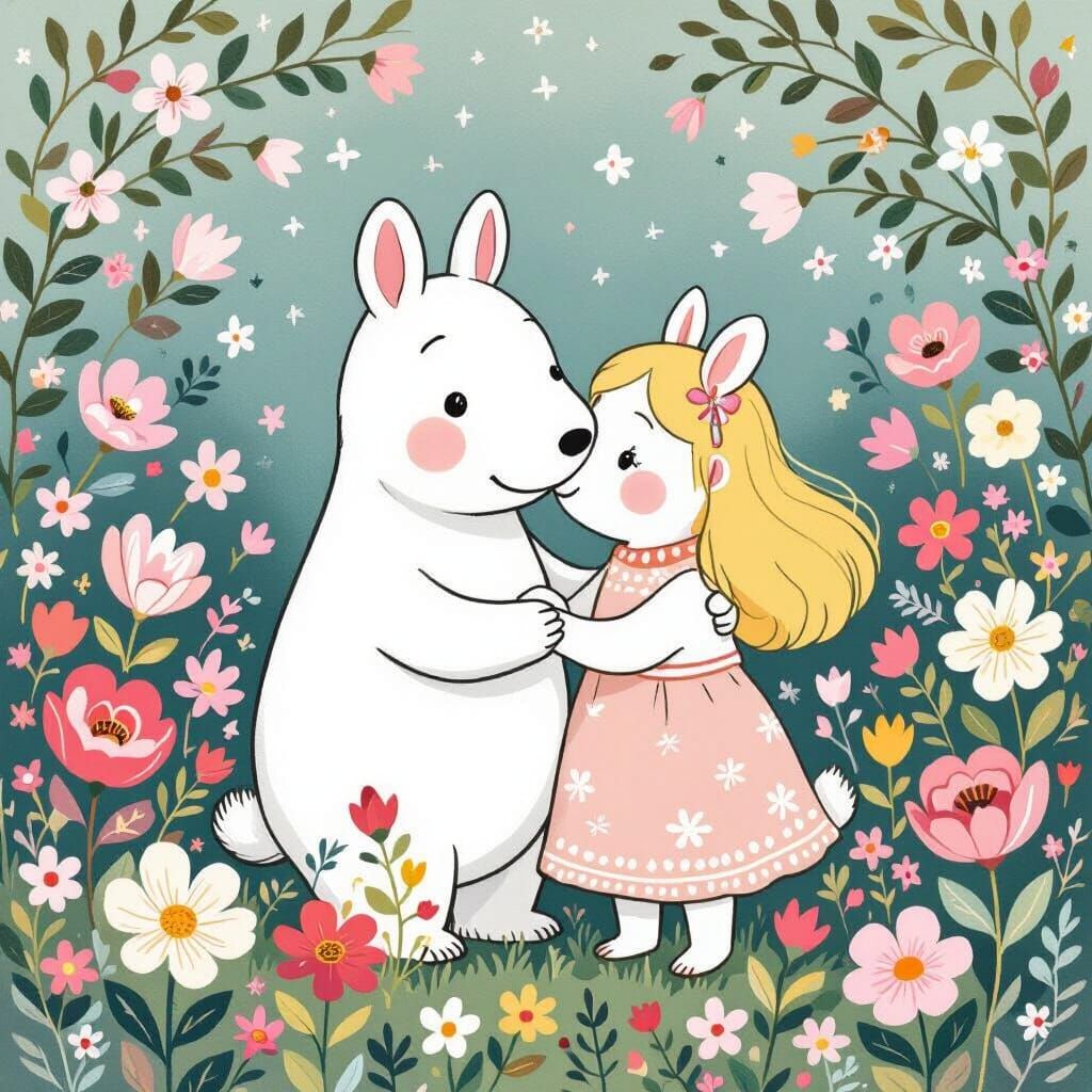 Moomintroll and Snorkmaiden Embrace in Dreamy Style