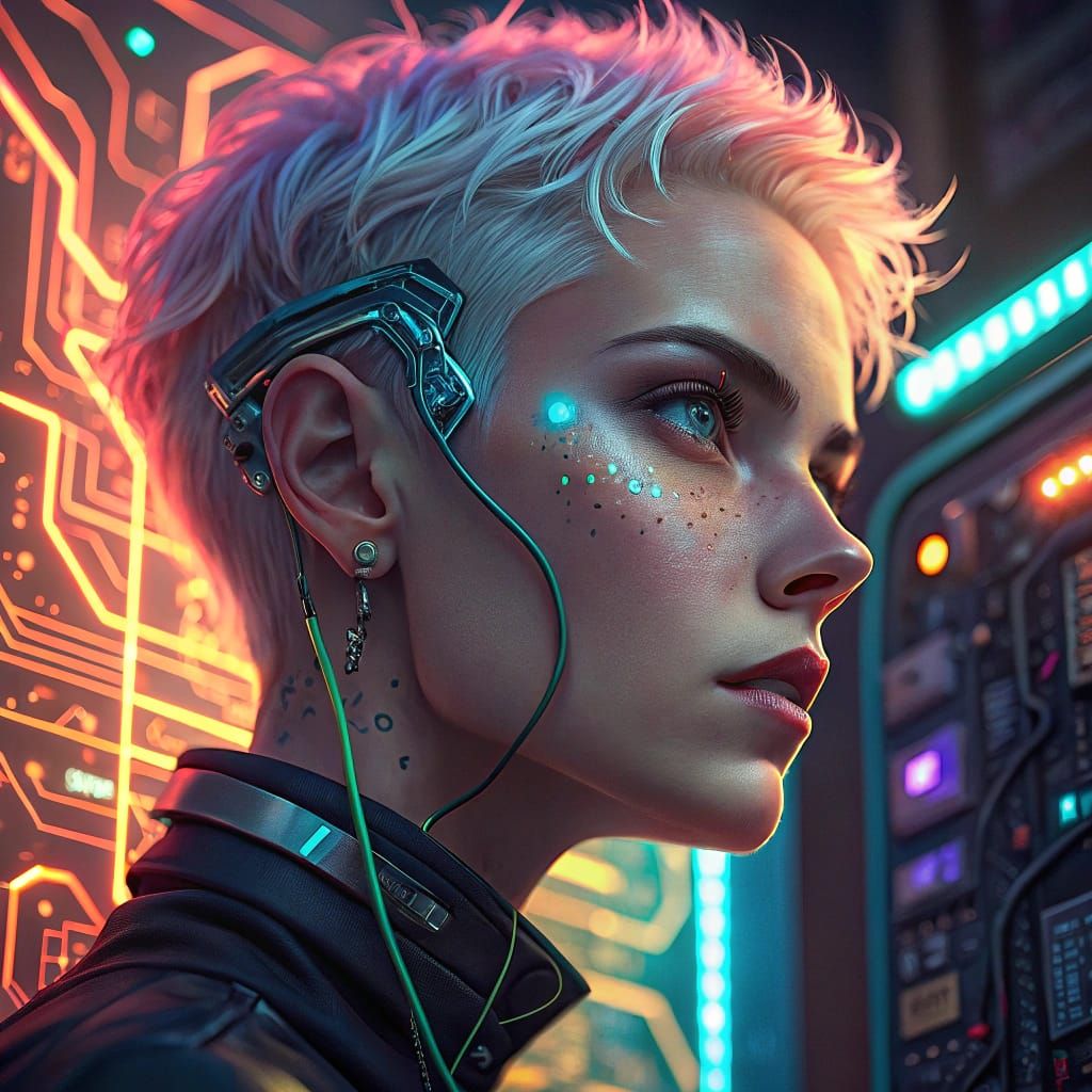 Cybernetic Woman Harnesses AI Energy