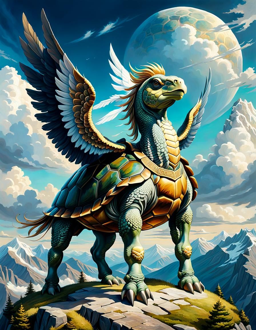 Mythical Turtle-Pegasus on Mount Olympus