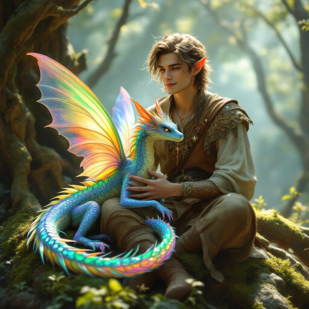 Elven Bard and His Fairy Dragon Companion 241020A