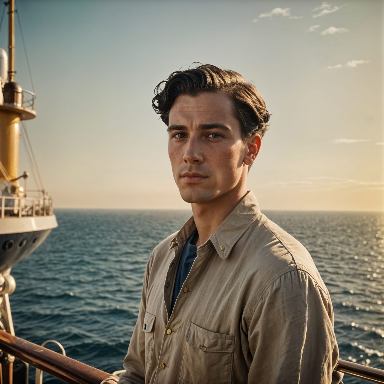 Young Man on Ocean Liner Deck, 1920s Portrait