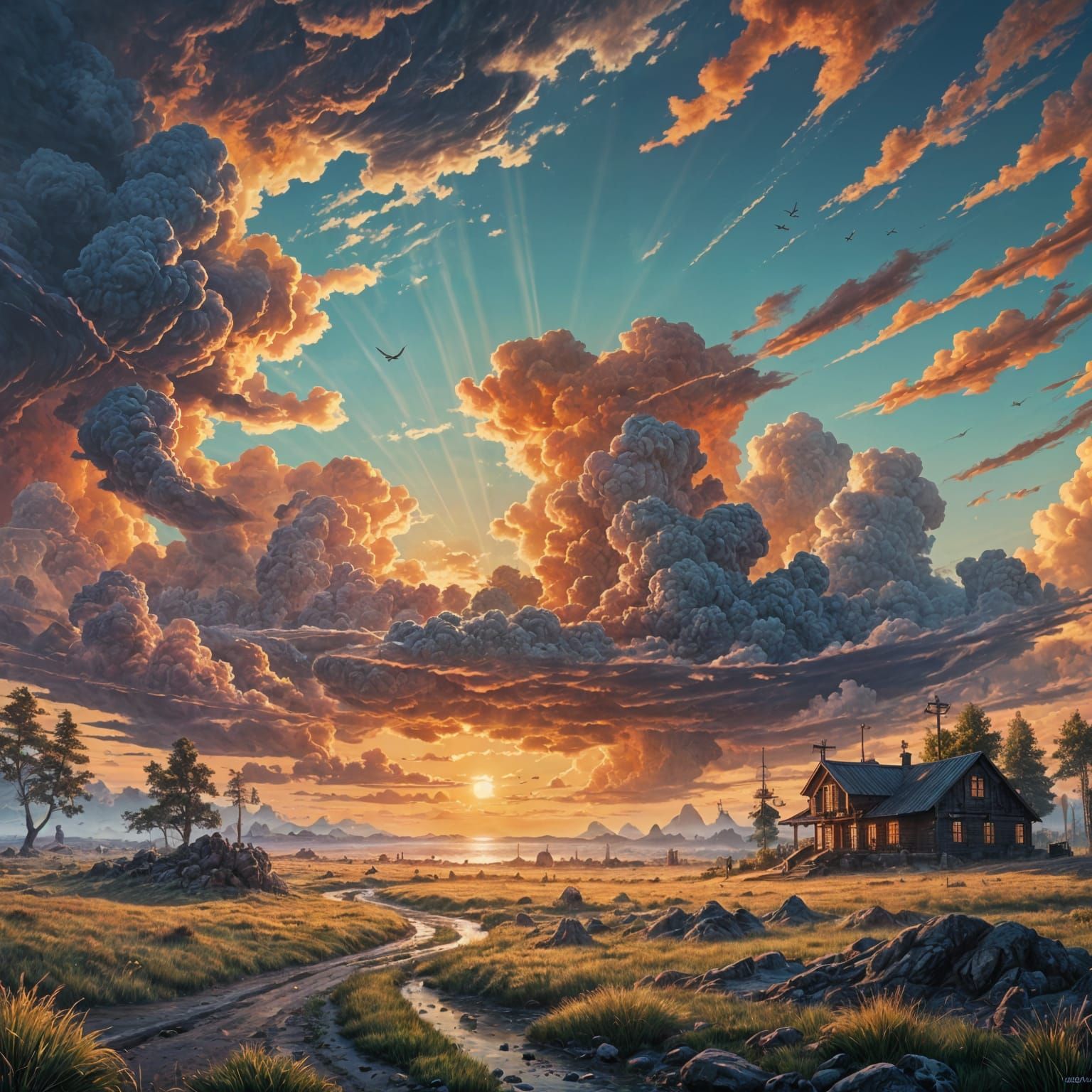Epic Fantasy Landscape with Radiant Sunrise