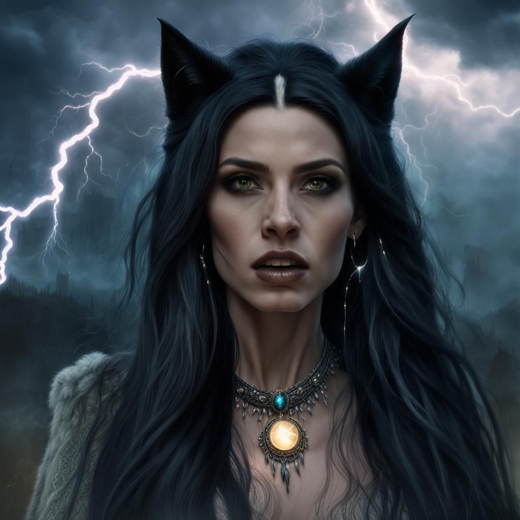 Werewolf Woman with Lightning: Digital Matte Painting