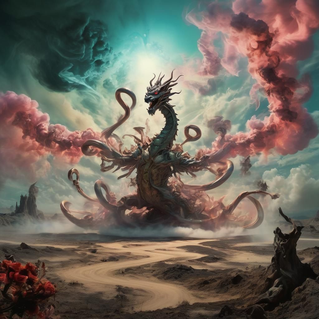 Surreal Zombie Dragon in Distorted Landscape