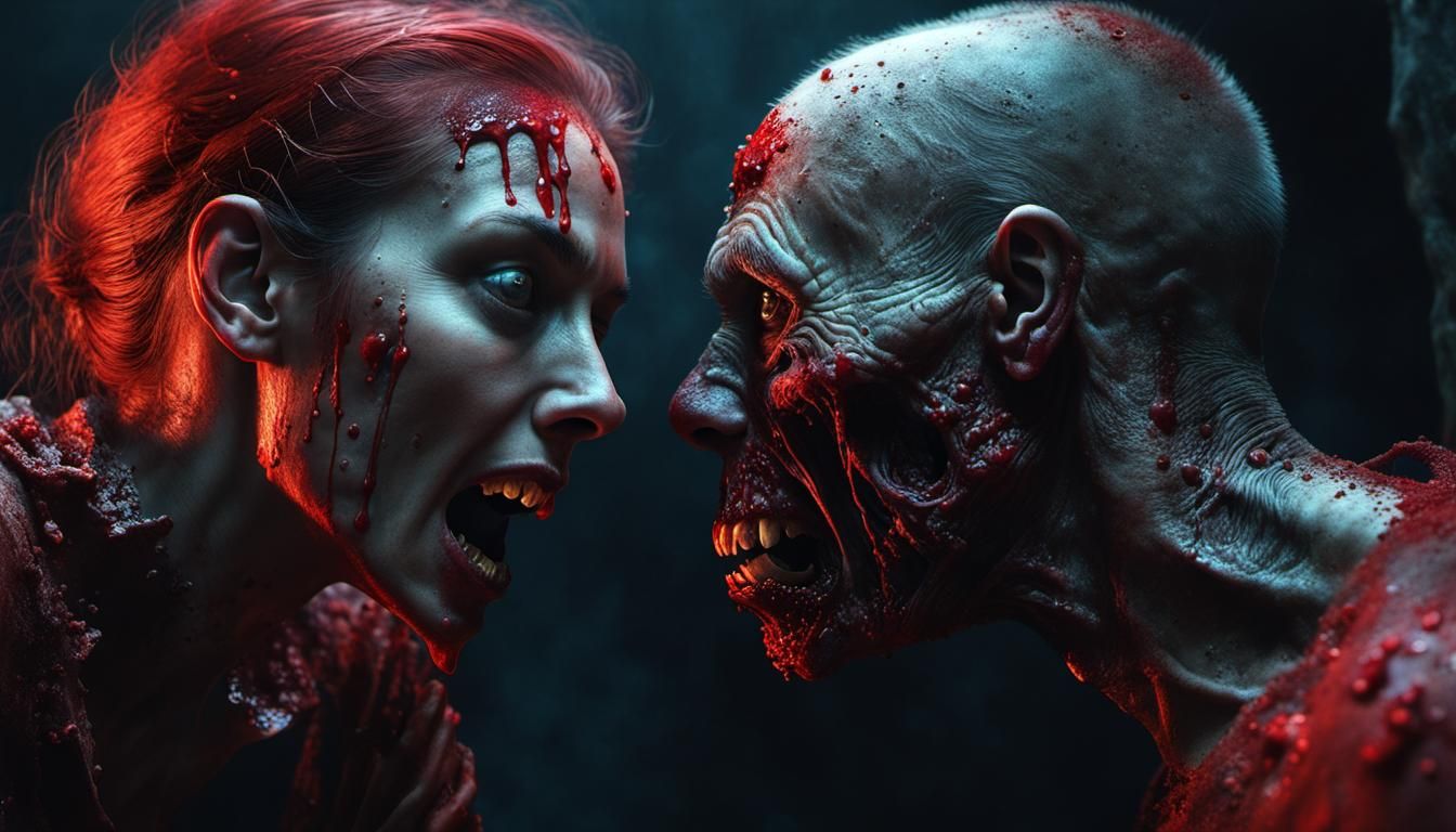 Zombie Lovers Portrait in Grotesque Horror Style