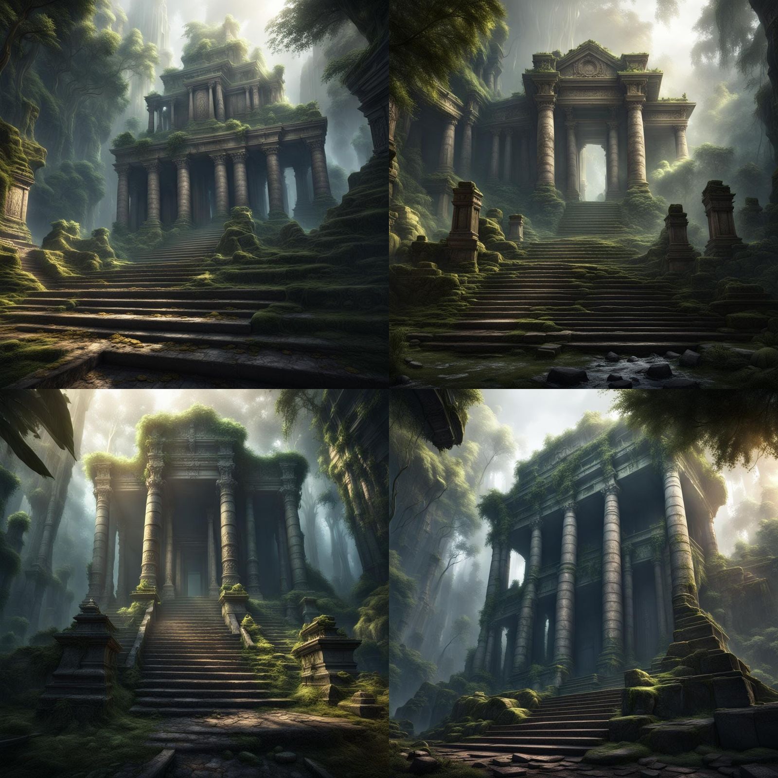 Ruined Temple in Misty Forest, Concept Art