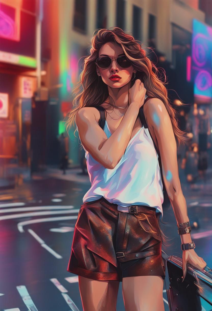 Pretty Woman in Synthwave Neon Retro Style