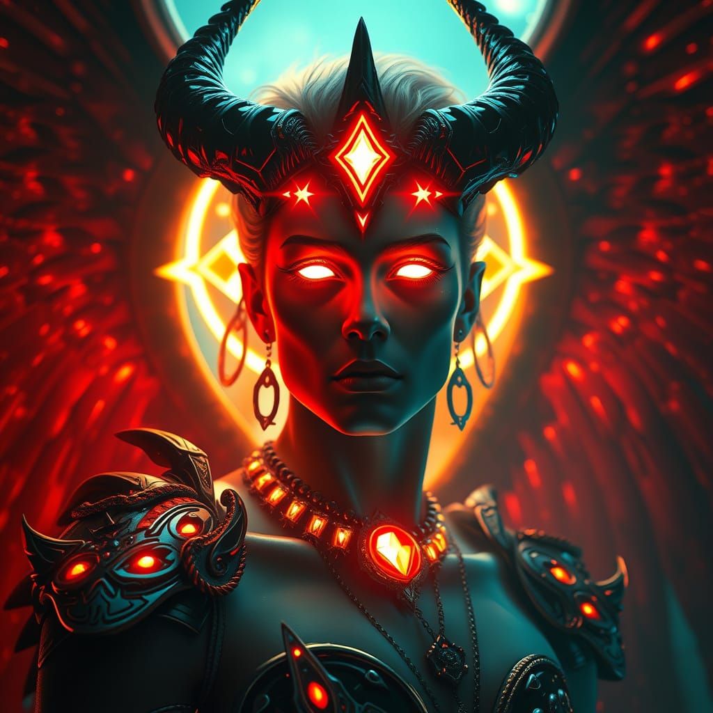 Cyberpunk Seraph Lucifer in Neon Heaven