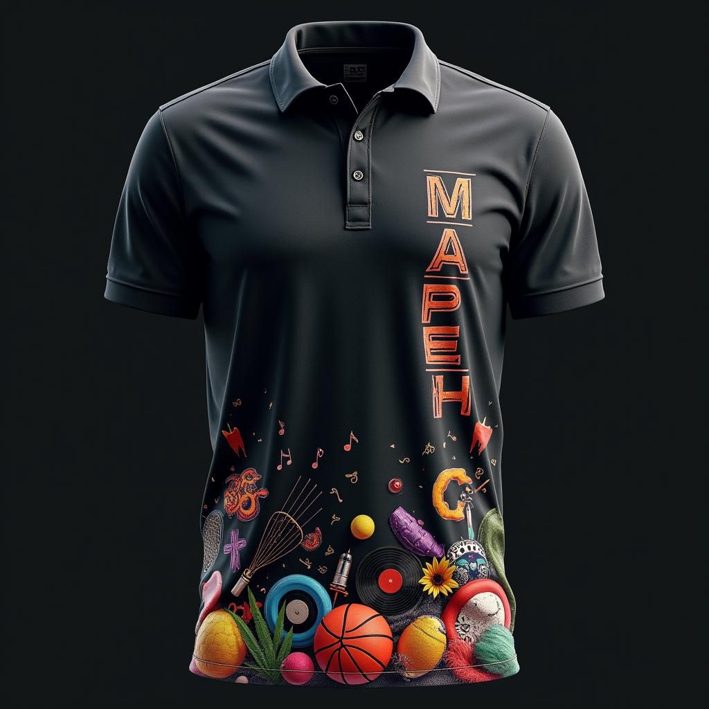 Fantasy Polo Shirt Design with Sports and Cultural Motifs