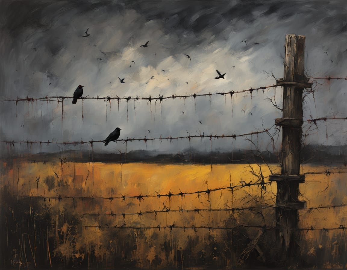 Golden Harvest Moon Over Field Before Rainstorm in Oil Paint...