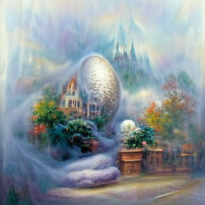 Ethereal Ghost Egg in Misty Fantasy Landscape