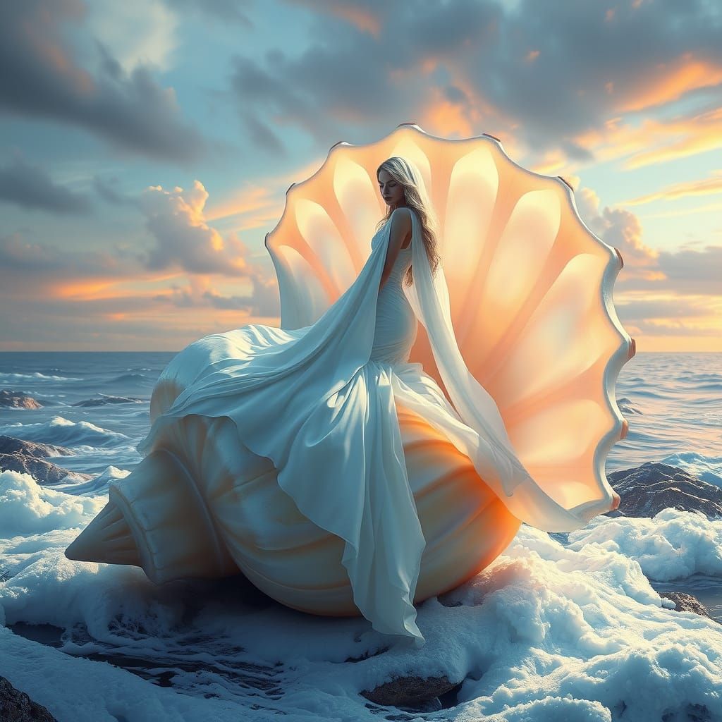 Ethereal Goddess on Shimmering Conch Throne