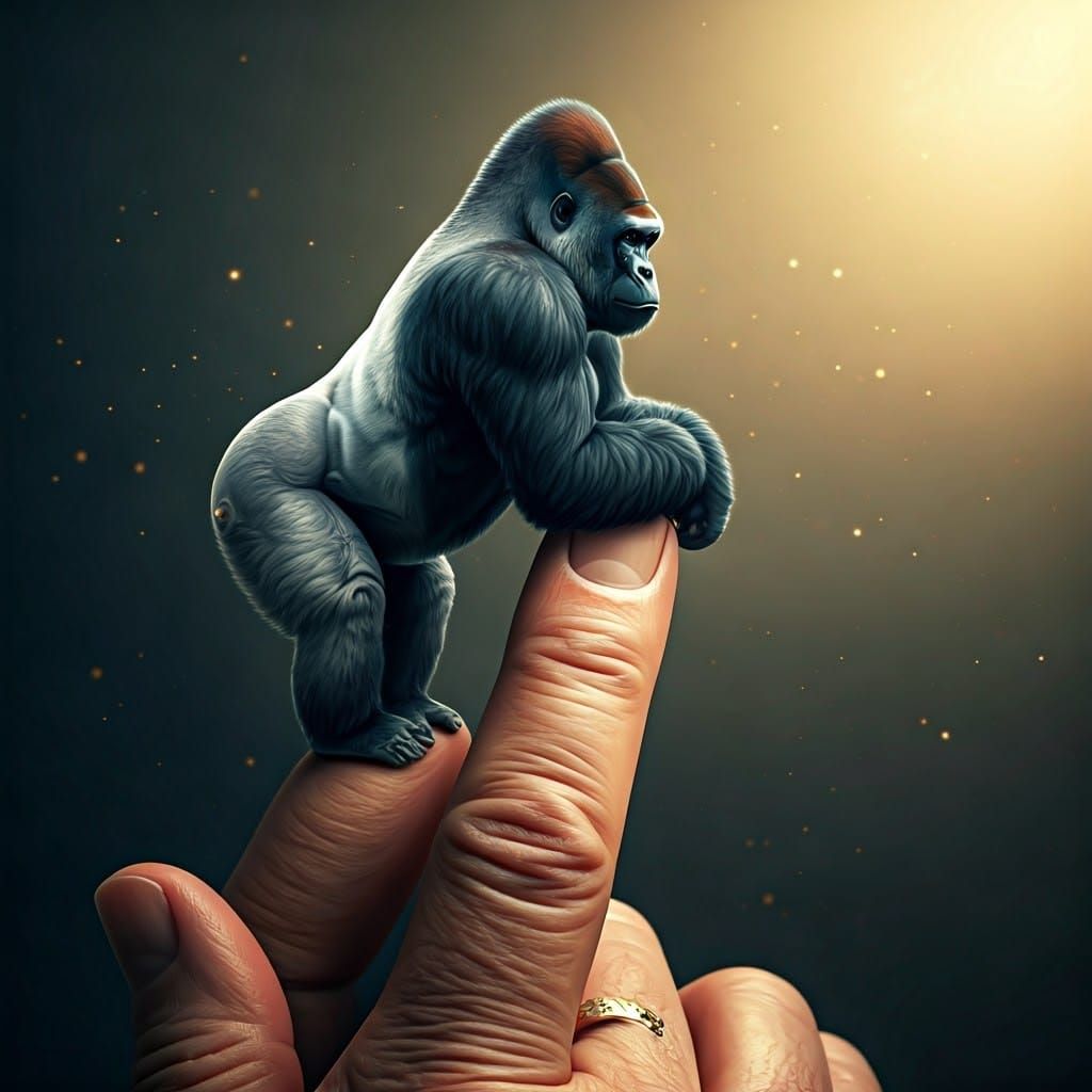 Miniature Silverback Gorilla on Finger Tip