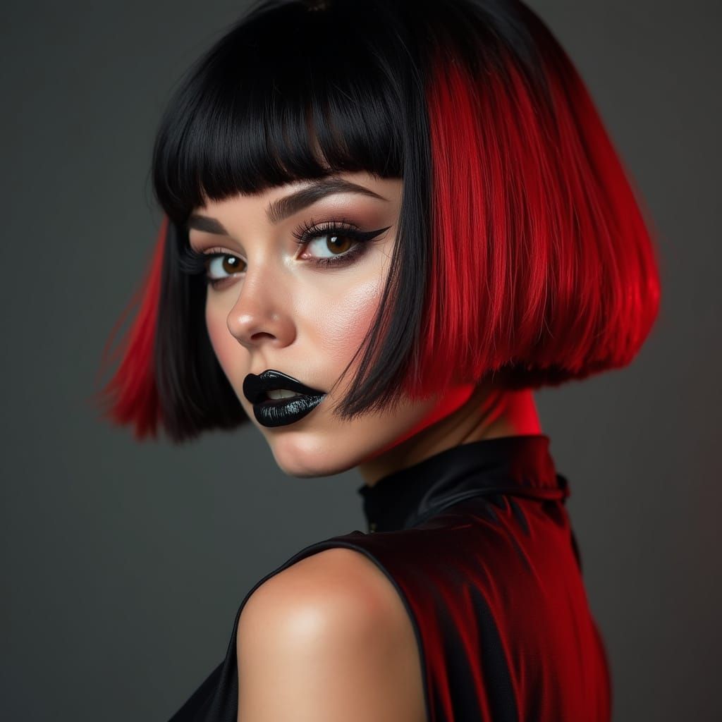 Gothic Chic Woman with Edgy Bobcut