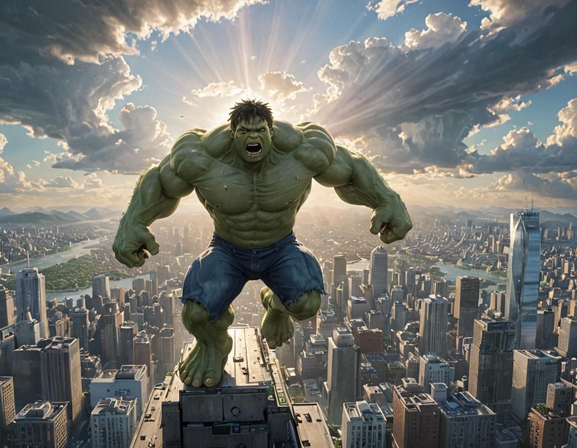 Hulk Jumps Over Anime Cityscape