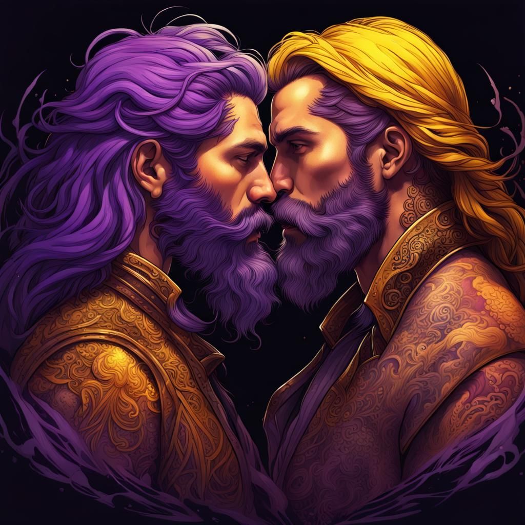 Tattoo Design of Two Bearded Men Kissing
