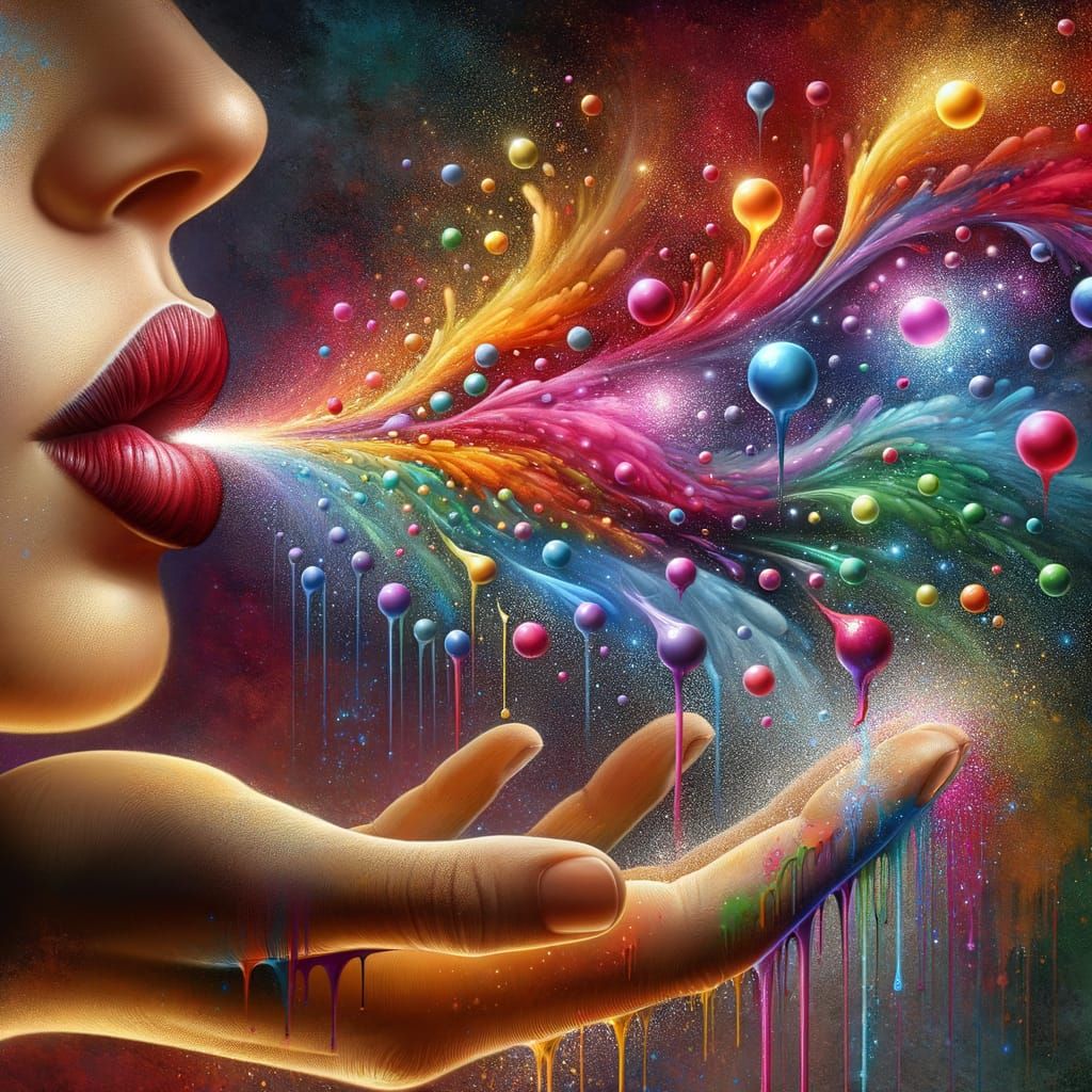Vibrant Colors Burst from a Kiss in a Kaleidoscope of Artist...
