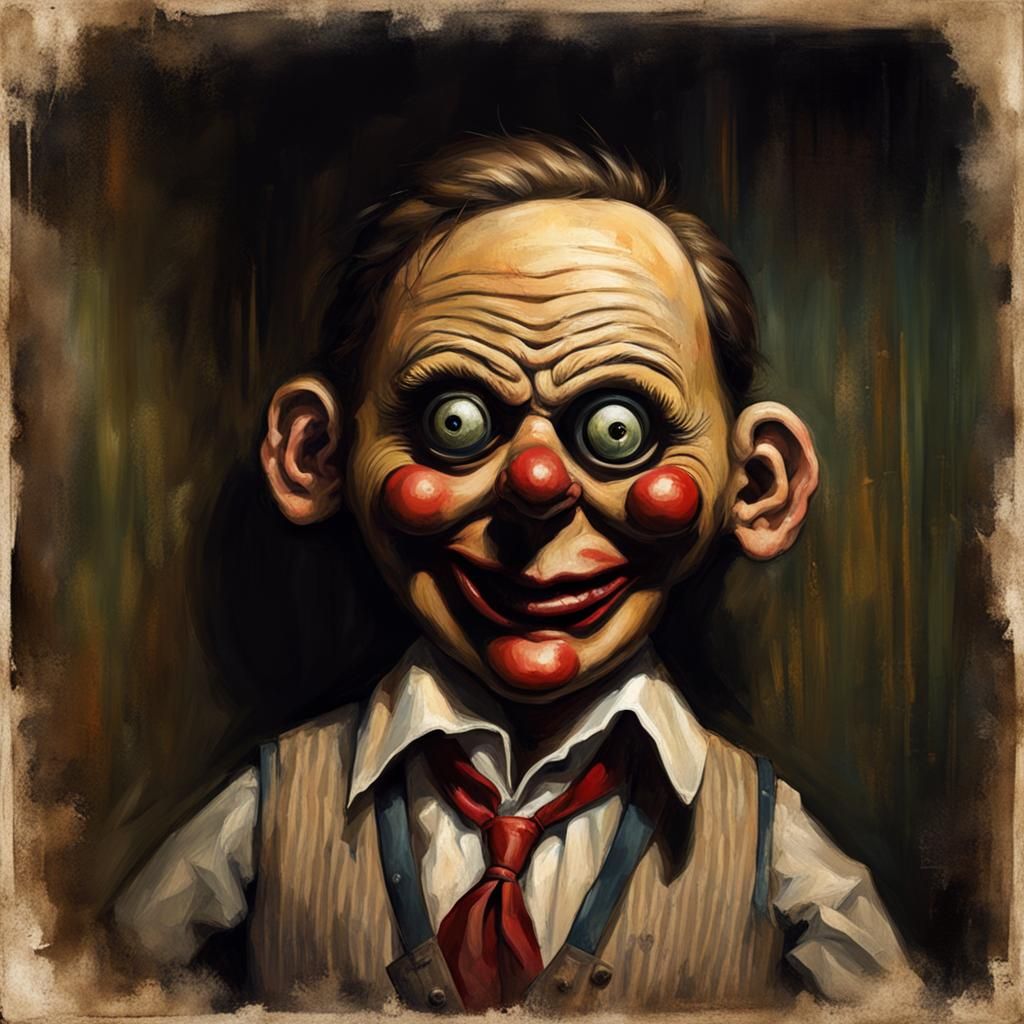 Sinister Ventriloquist Dummy in Dark Fantasy Style