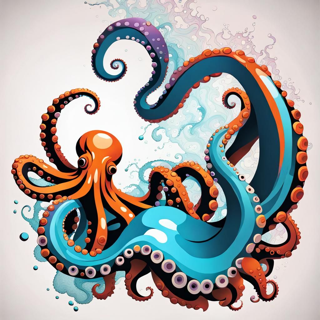 Neo-Primitivism Octopus Constellations in Splatter Ink