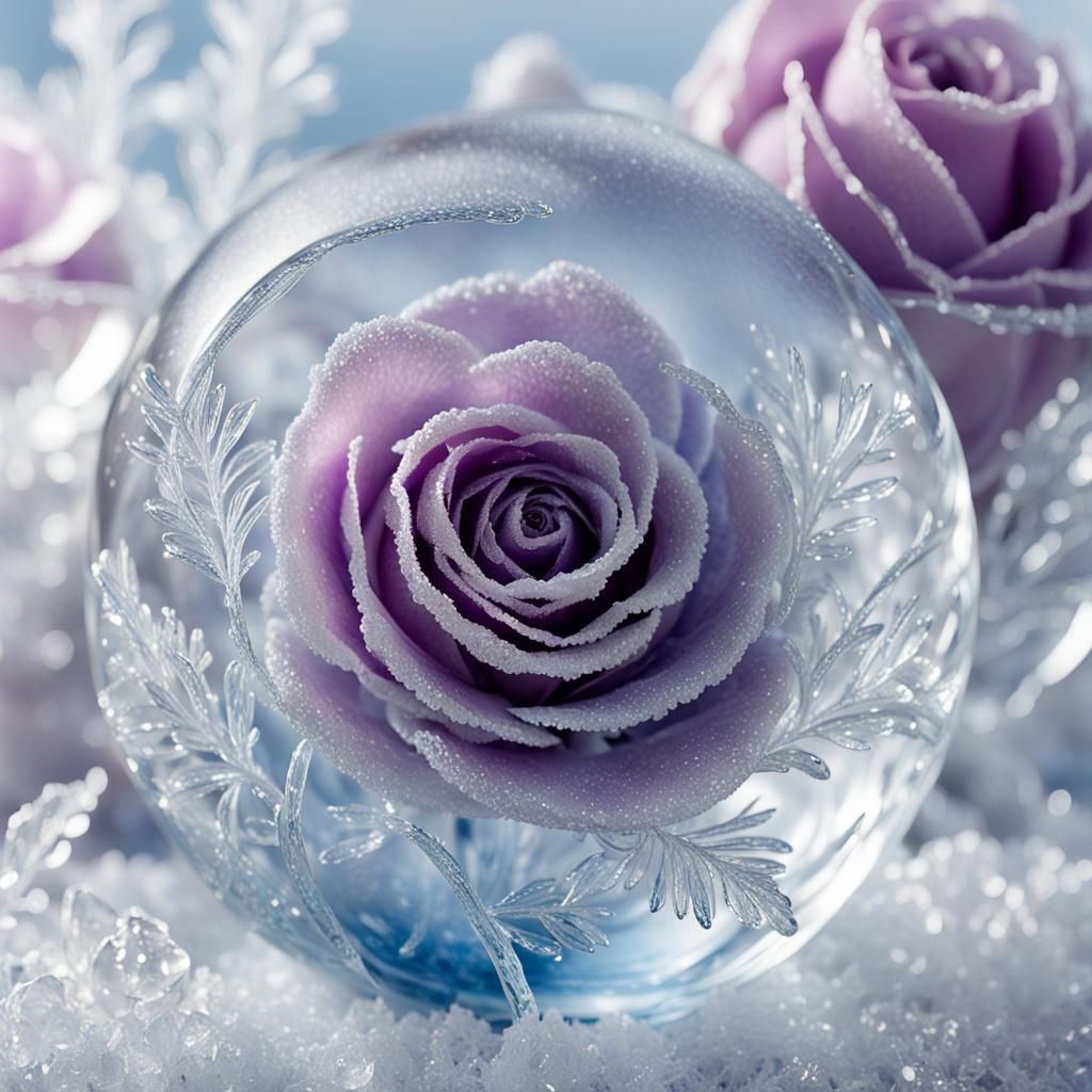 Frozen Rose Encased in Crystal Glass Orb