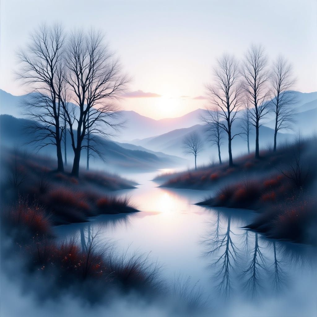 Whimsical Landscape Double Exposure with Ethereal Trees