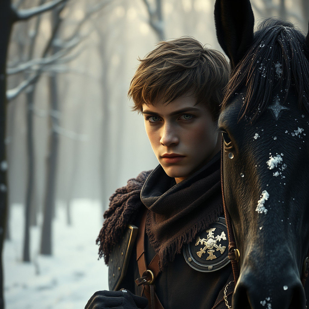 Sepia Knight in Frozen Forest: Fantasy Concept Art