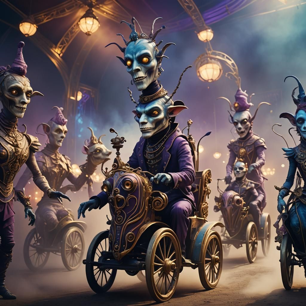 Surrealist Circus Performance with Bizarre Creatures