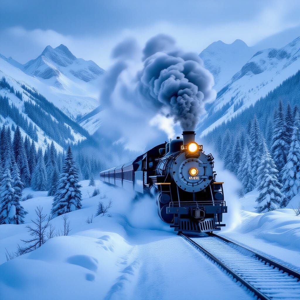 Vintage Steam Train Battles Blizzard on Frozen Mountain Pass