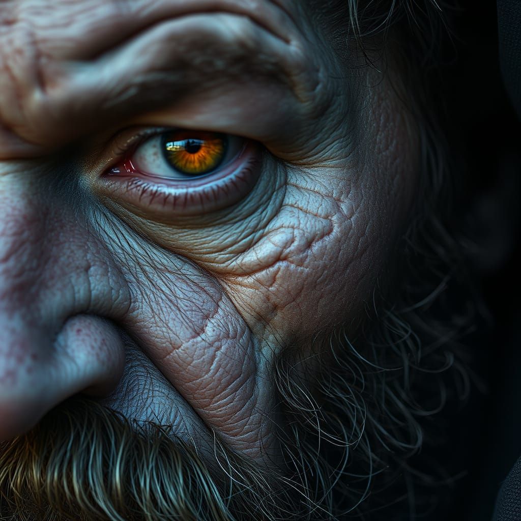 Enigmatic Portrait with Amber Eye, Digital Art